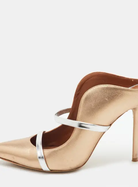 Malone Souliers Maureen Size 37 Metallic Gold/Silver Leather Pointed Toe Mules