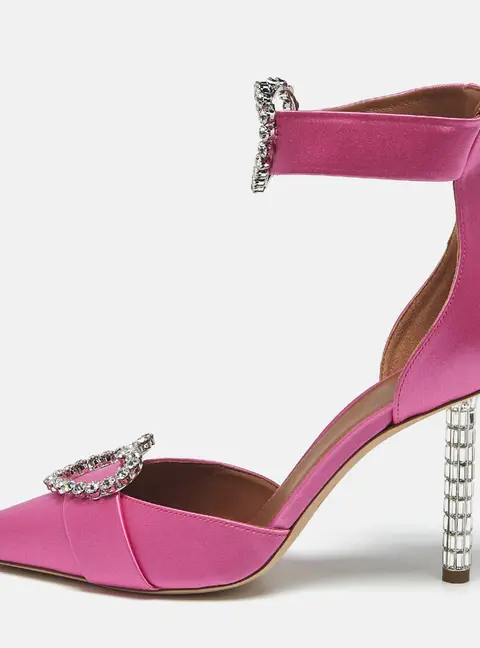 Malone Souliers Camille Size 39 Pink Satin Ankle Strap Pumps