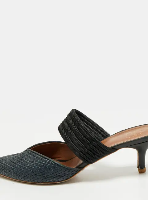 Malone Souliers Maisie Size 41 Navy Blue Canvas and Raffia Mules