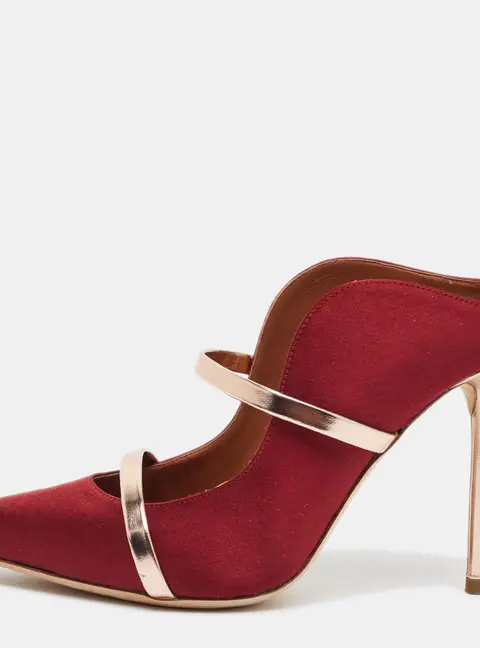 Malone Souliers Maureen Size 37 Red/Rose Gold Leather and Satin Mules