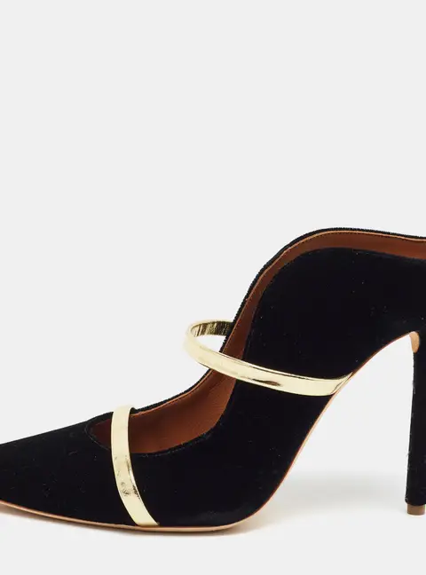 Malone Souliers Maureen Size 39.5 Black/Gold Leather and Velvet Pumps