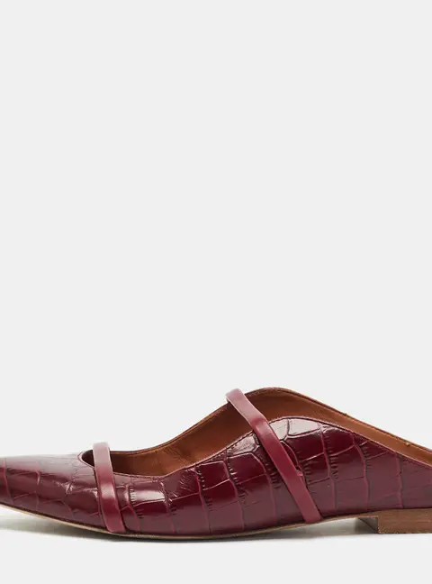 Malone Souliers Maureen Size 40 Burgundy Croc Embossed Leather Flat Mules