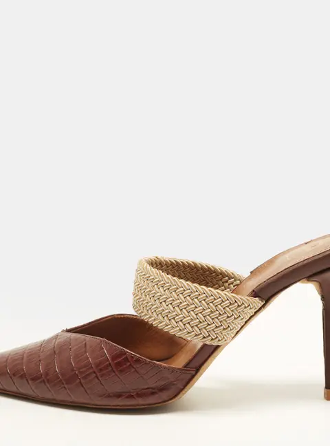 Malone Souliers Maisie Size 39.5 Burgundy Croc Embossed Leather and Rope Mules