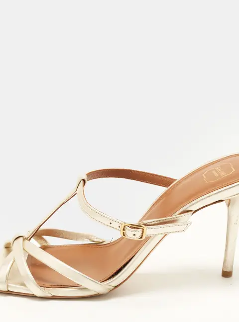 Malone Souliers Ines Size 37.5 Gold Leather Slide Sandals