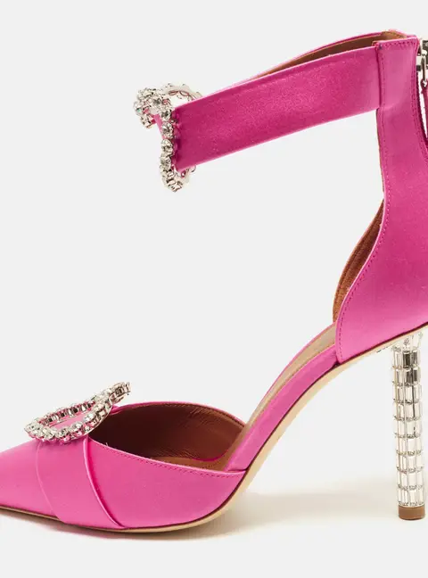 Malone Souliers Camille Size 38 Pink Satin Ankle Strap Pumps
