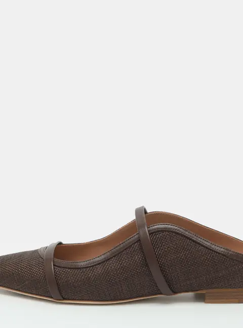 Malone Souliers Maureen Size 38 Dark Brown Leather and Straw Mules