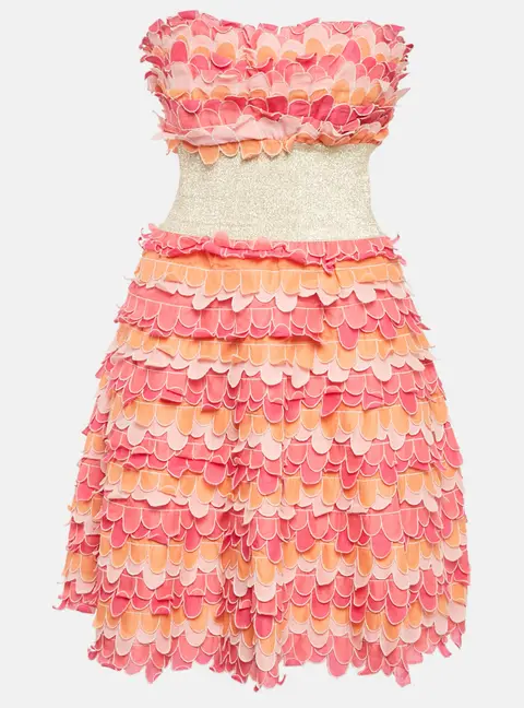 Manoush Pink Lurex Trim and Cotton Scallop Tiered Mini Dress M