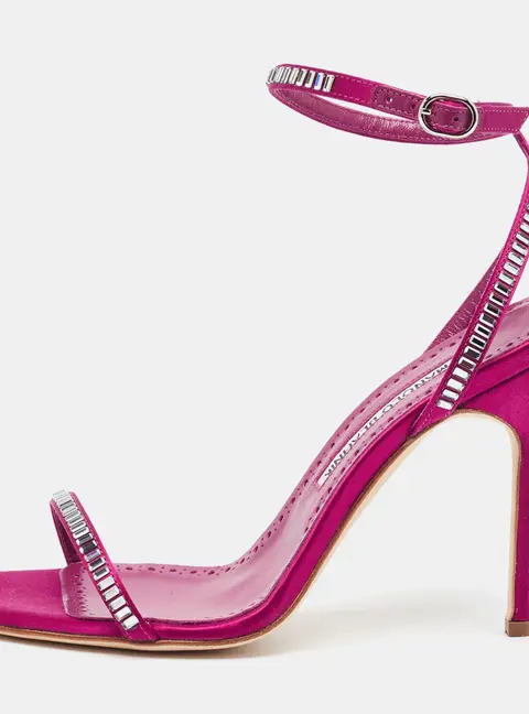 Manolo Blahnik Crinastra Size 37 Purple Satin Ankle Strap Sandals
