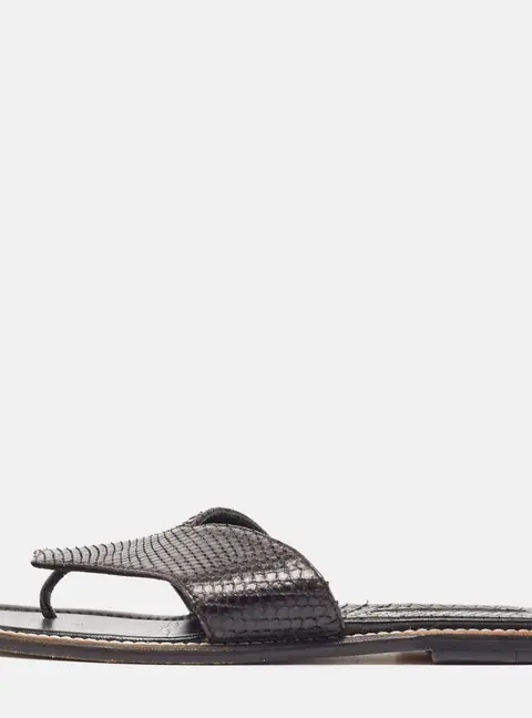 Manolo Blahnik Black Python Flat Slides Size 36.5