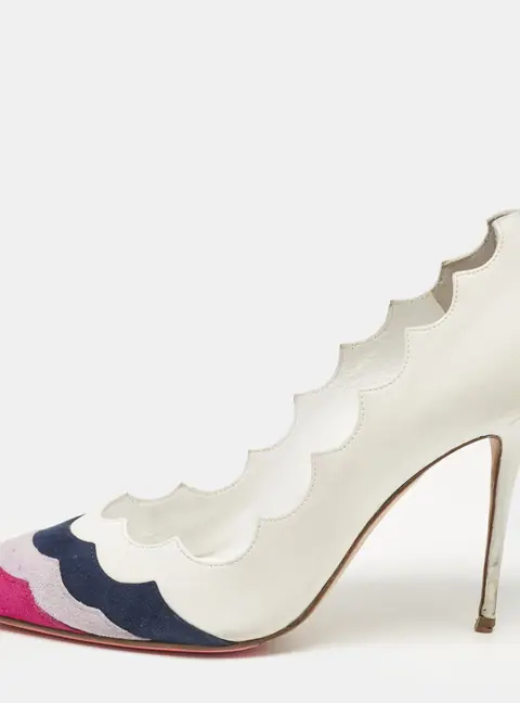 Manolo Blahnik White/Tricolor Leather and Suede Pointed Toe Pumps Size 37.5