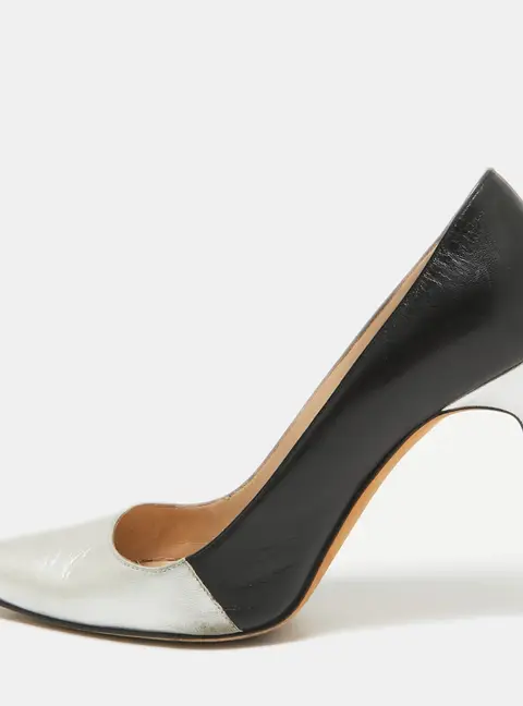 Manolo Blahnik Silver/Black Leather BB Pumps Size 36.5