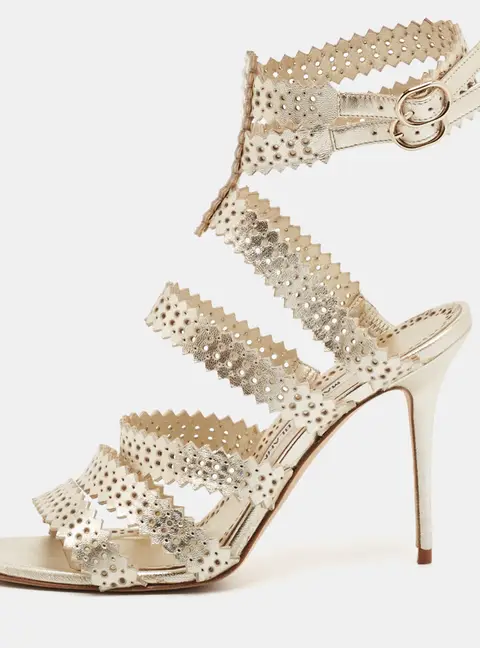 Manolo Blahnik Gold Leather Ankle Strap Sandals Size 37.5