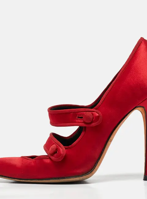 Manolo Blahnik Red Satin D'orsay Pumps Size 37