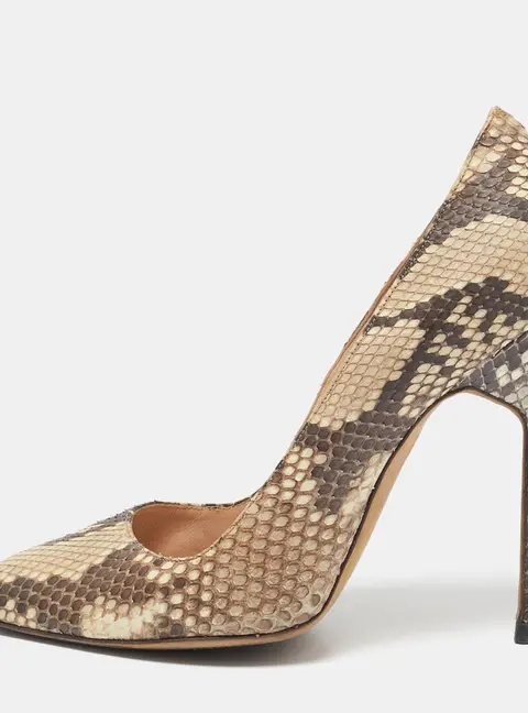 Manolo Blahnik Brown/Beige Python Leather BB Pointed Toe Pumps Size 38