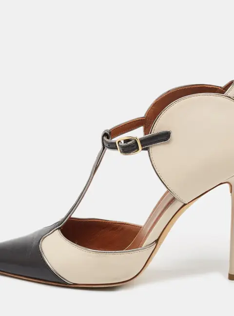 Manolo Blahnik Cream/Black Leather Assala 105 Pumps Size 38