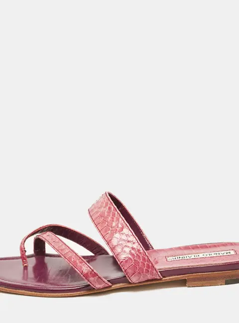 Manolo Blahnik Purple Python Leather Susa Flat Slides Size 38.5