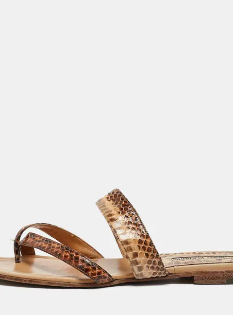 Manolo Blahnik Brown Python Leather Susa Flat Sandals Size 38