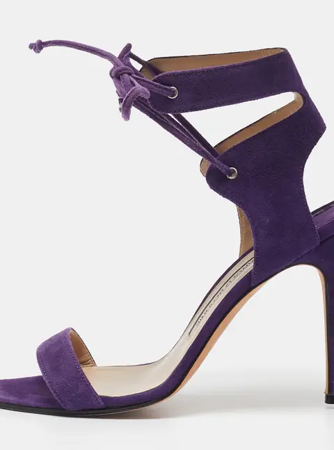 Manolo Blahnik Purple Suede Laramod Ankle Strap Sandals Size 37