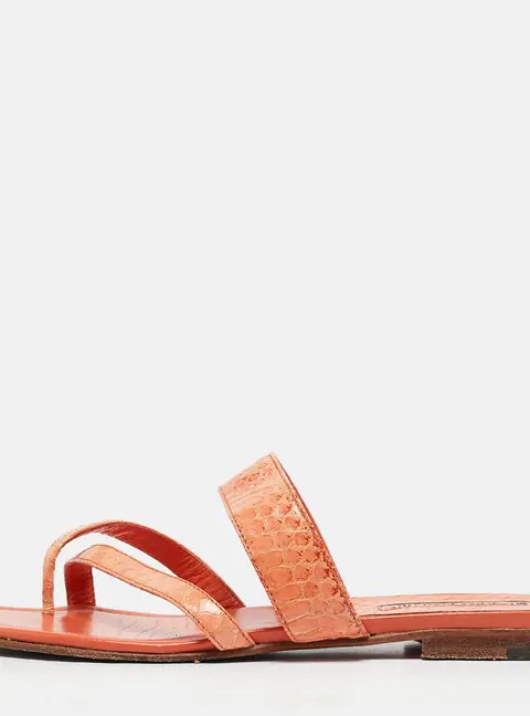 Manolo Blahnik Orange Python Leather Susa Flat Sandals Size 38