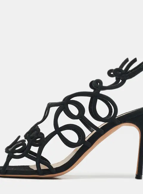 Manolo Blahnik Black Suede Slingback Sandals Size 37.5