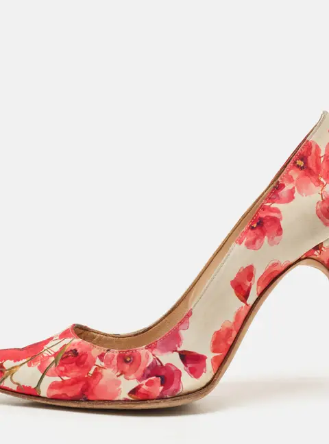 Manolo Blahnik Multicolor Floral Print Satin Pointed Toe Pumps Size 38.5
