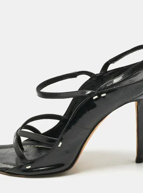 Manolo Blahnik Black Mesh and Leather Slingback Sandals Size 37.5