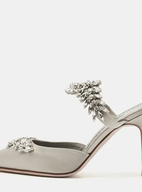 Manolo Blahnik Grey Satin Crystal Embellished Lurum Mules Size 36