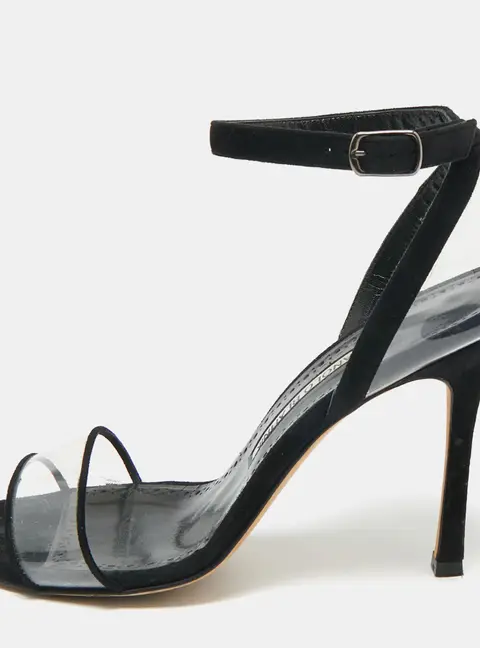 Manolo Blahnik Transparent PVC and Suede Ankle Strap Sandals Size 38