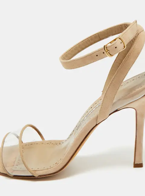 Manolo Blahnik Beige PVC and Suede Ankle Strap Sandals Size 38