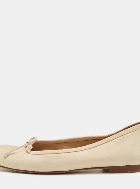Manolo Blahnik Beige Suede Veralli Bow Detailed Ballet Flats Size 38