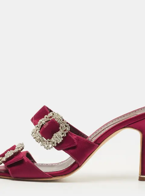 Manolo Blahnik Gable Size 39 Burgundy Satin Slide Sandals