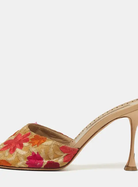 Manolo Blahnik Size 40 Multicolor Leather and Lurex Fabric Slide Sandals