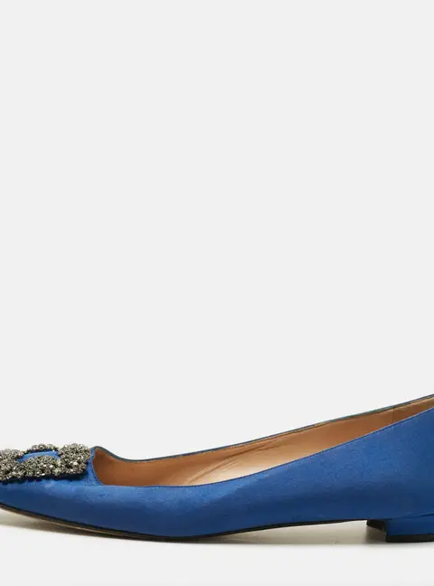 Manolo Blahnik Hangisi Size 41 Blue Satin Ballet Flats