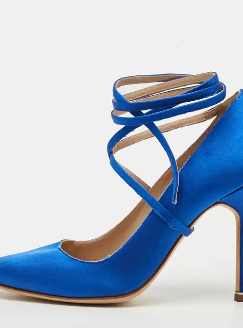 Manolo Blahnik x Vetements Size 38 Blue Satin Ankle Wrap Pumps