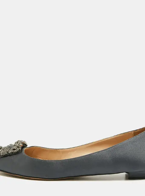 Manolo Blahnik Hangisi Size 38.5 Dark Grey Satin Ballet Flats