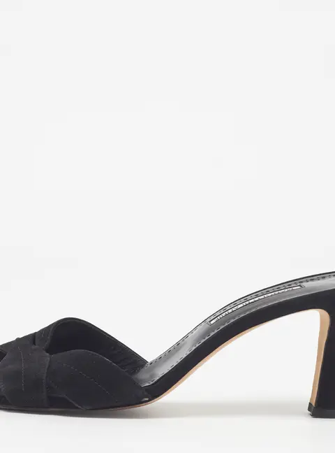 Manolo Blahnik Pirua Size 41 Black Suede Slide Sandals