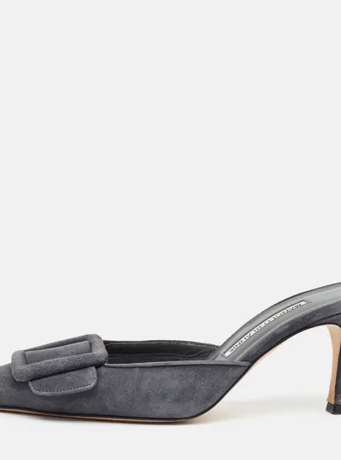 Manolo Blahnik Maysale Size 37 Grey Suede Mules