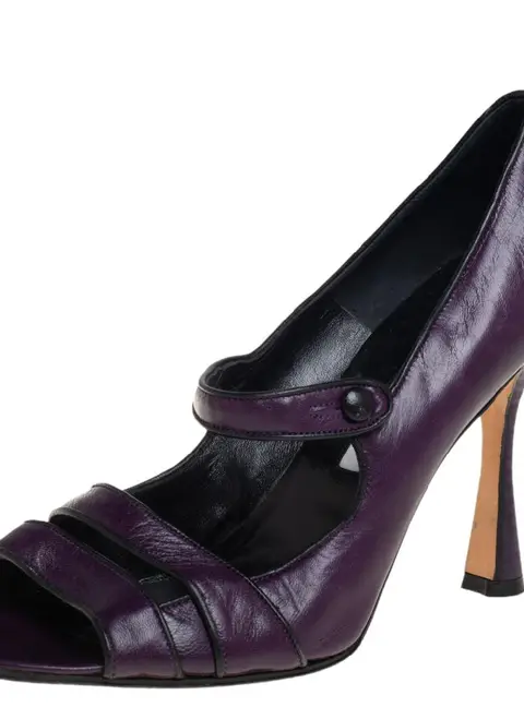 Manolo Blahnik Purple Leather Mary Jane Pumps Size 39.5