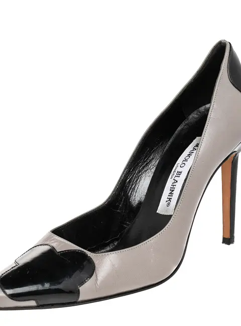 Manolo Blahnik Grey/Black Leather And Patent Leather Adra Pumps Size 39
