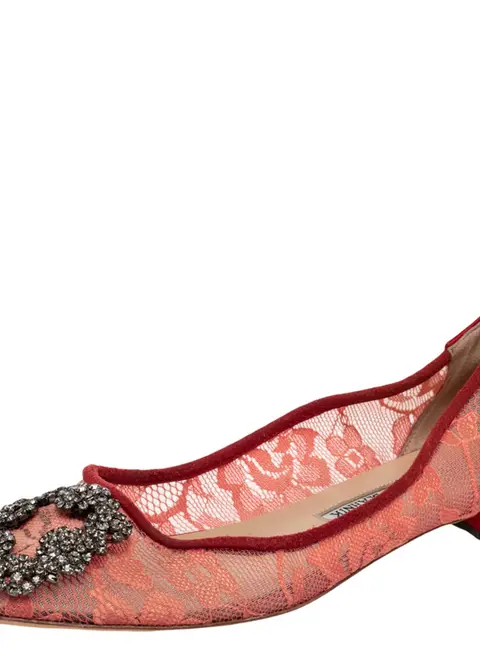 Manolo Blahnik Red Lace And Satin Hangisi Ballet Flats Size 36