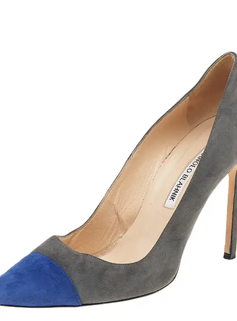 Manolo Blahnik Grey/Blue Suede Pointed Toe Pumps Size 40