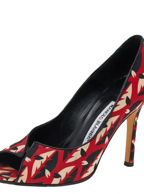 Manolo Blahnik Multicolor Fabric Peep toe Pumps Size 37.5