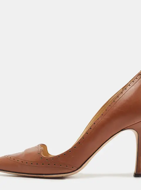 Manolo Blahnik Brown Leather Perforated Pumps Size 39
