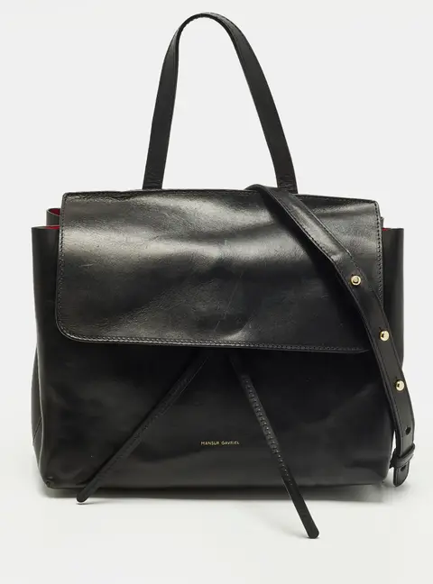 Mansur Gavriel Lady Flap Black Leather Top Handle Bag