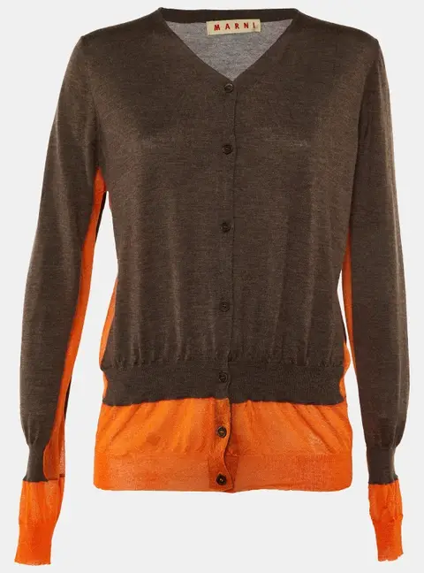 Marni Grey Cashmere Button Front Contrast Panel Detail Cardigan L