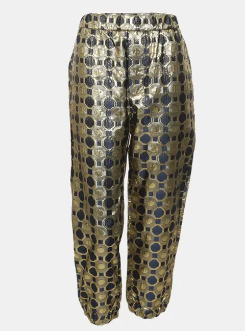 Marni Blue/Gold Brocade Fabric Drawstring Trouser S