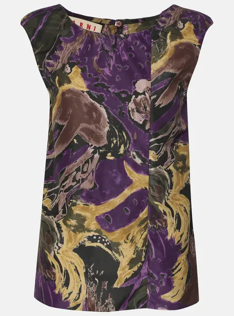 Marni Purple/Gold Polyester Sleeveless Loose Fit Blouse M