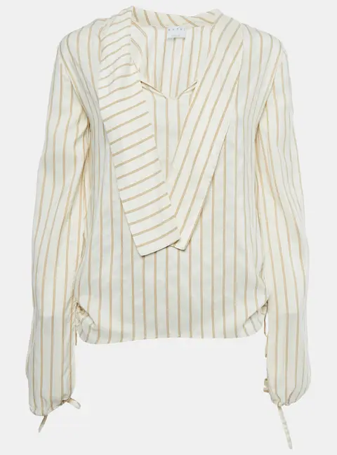 Marni Cream Stripe Silk Neck Tie-Up Detail Blouse S