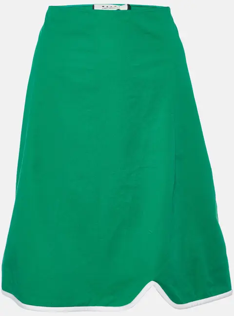 Marni Green Cotton Contrast Trim Knee Length Skirt M