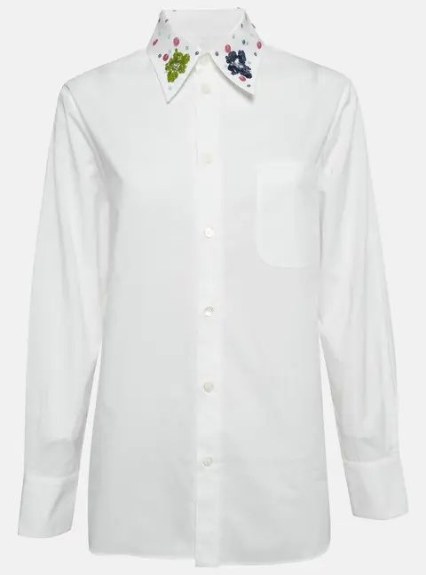 Marni White Cotton Sequined Collar Full Sleeve Shirt S